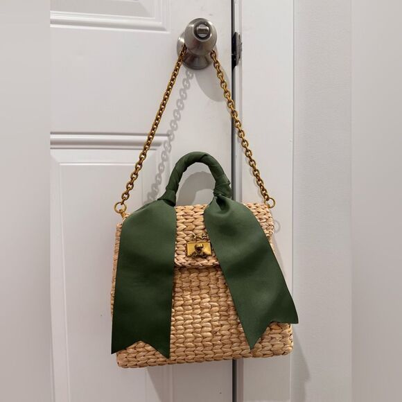 MME MINK THE LADY JANE WOVEN BAG IN MOSS - Picture 3 of 8